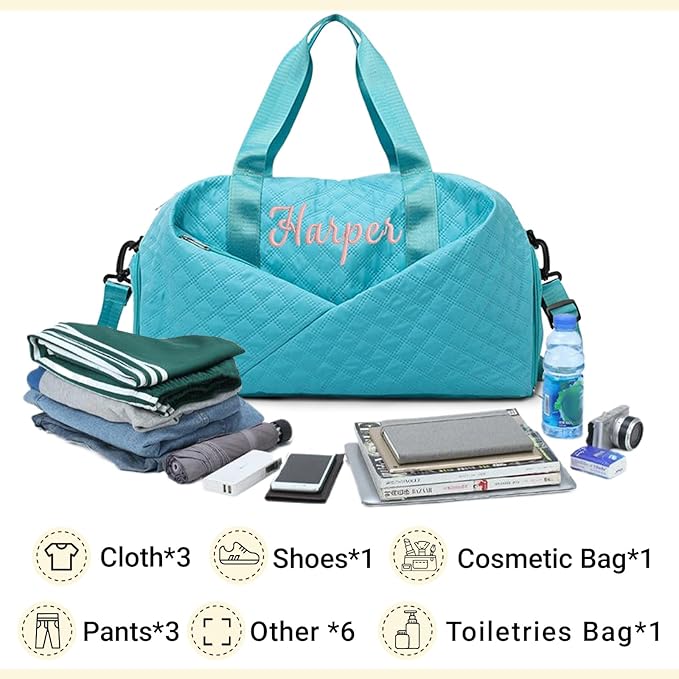 Personalized Travel Duffle Bag for Women with Embroidered Name Custom Sport Gym Weekender Overnight Carry On Tote Luggage Bag with Shoe Compartment Dance Bags for Girls Customized Gifts Wine Red