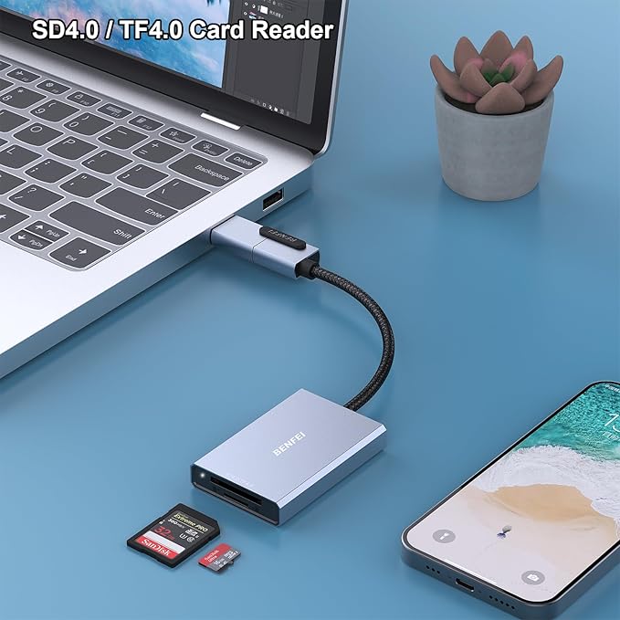 BENFEI SD 4.0 Card Reader, USB-C/USB-A 2-in-1 Memory Card Reader, for SDXC, SDHC, SD, MMC, RS-MMC, Micro SDXC, Micro SD, Micro SDHC Card, UHS-II, and UHS-I Cards