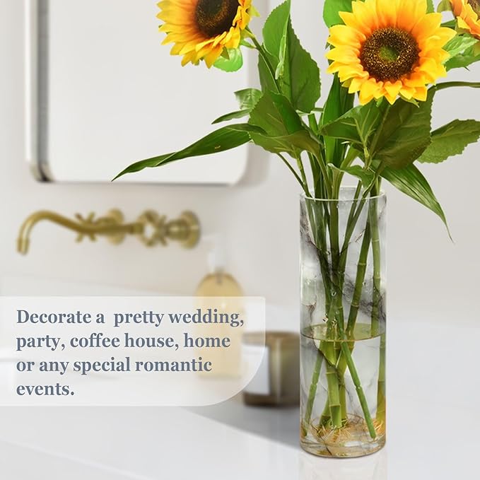 xmyzcd White Marble Stone Texture Vase Cylinder Vases Clear Plastic Flower Vase Easy to Clean for Centerpieces Homes, Offices, Kitchens