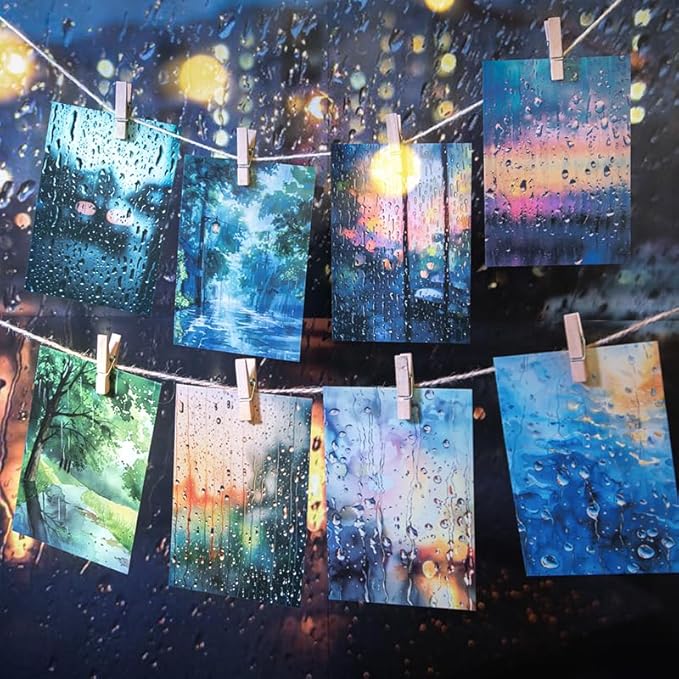 60 Sheets Large Size Rainy Day Scrapbook Stickers for Scrapbooking Supplies, 6 Assorted Rain Scenes Transparent PET Stickers for Journaling, Junk Journals, Collage, DIY Crafts Arts