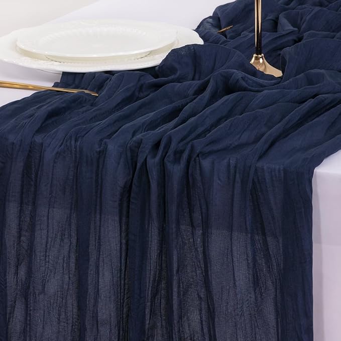 Socomi 6pcs Navy Blue Fall Thanksgiving Cheesecloth Table Runner Boho Rustic Gauze 120 inch 10FT Cheese Cloth Runner for Wedding Party Baby Shower Birthday Home Decor Holiday Decorations