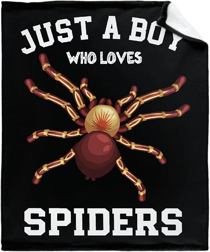 Just A Boy Who Loves Spiders Blanket Lightweight Cozy Flannel Fleece Throw Blanket Best Gift Home Decor for Bed Couch Outdoor Camping 60"x50" M for Teens