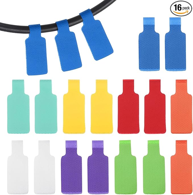 PATIKIL 16Pcs Cable Labels Tags, 1.8" Write on Wire Tags Cord Labels Hook Loop Rectangle Cable Ties for Electronics Organize Wire Classify Identification Management, Multicolor