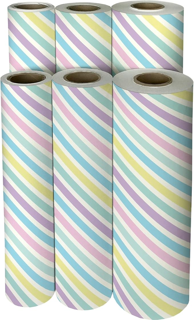 Jillson Roberts Bulk Gift Wrap, Everyday Gift Wrapping Supplies, Pastel Stripe, 1/2 Ream 417 feet x 24 inches