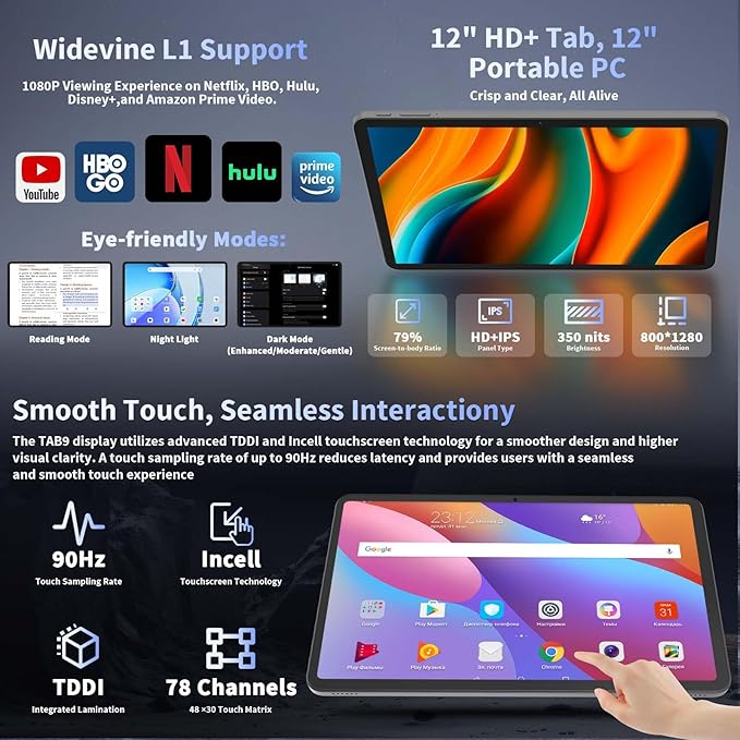 2025 12 Inch Tablet, Android 15 Tablets with Keyboard, 24GB+256GB+2TB Expand, 2K Display, Tablet PC with 5G WiFi, Octa-Core, 8000mAh, BT5.0, GMS, GPS, 2 in 1 Tablets with Case, Mouse, Stylus(Silver)