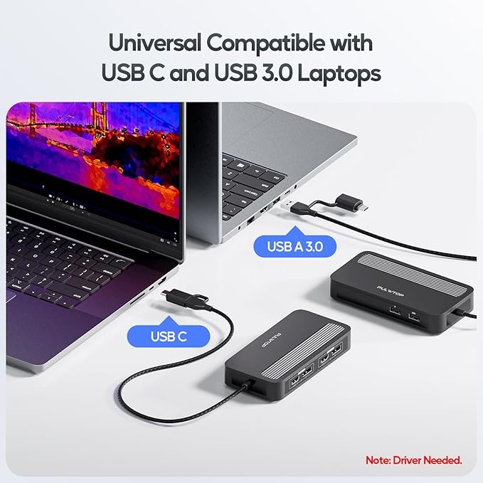 PULWTOP Dual DisplayLink Docking Station, USB C Docking Station Dual 4K@60Hz Display for MacBook M1/M2/M3/Windows, Universal Laptop DockingStation, DisplayPort or HDMI, 2 USB A 2.0, Ethernet