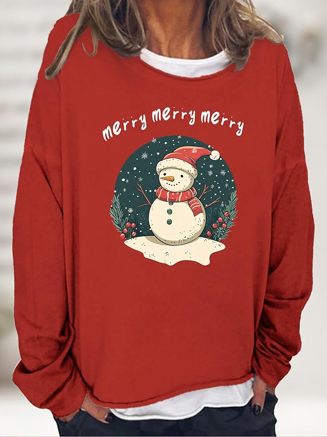 LOAIHA Christmas Shirts for Women Crewneck Snowman Snowflake Santa Graphic Shirts Christmas Tree Long Sleeve Xmas Hoodie
