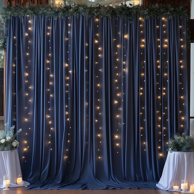 6 Panels Navy Blue Backdrop Curtain for Parties Wrinkle Free Photo Curtains Backdrop Drapes Fabric Decoration for Wedding Birthday Party Baby Shower 30ft(W) x 10ft(H)