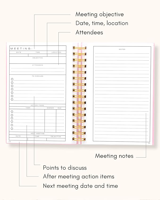 Lamare Meeting Notebook for Work Organization – Perfect Work Notebook for Note Taking & Meeting Planner for Productivity