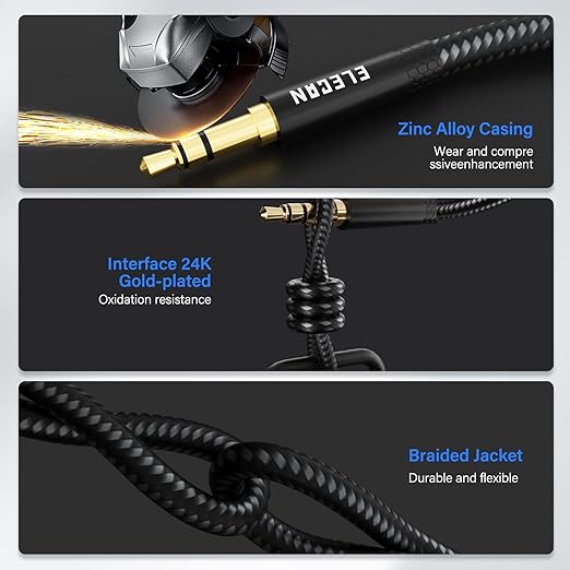 Elecan Headphone Extension Cable 2 Ft/2 Pack, 1/8 Inch 3.5 MM AUX Cord Wire Male to Female, Hi-Fi Sound Thin&Slim Braided TRS Stereo Audio Beats Cable Extender for Car,Home Stereos, Speaker,Phones