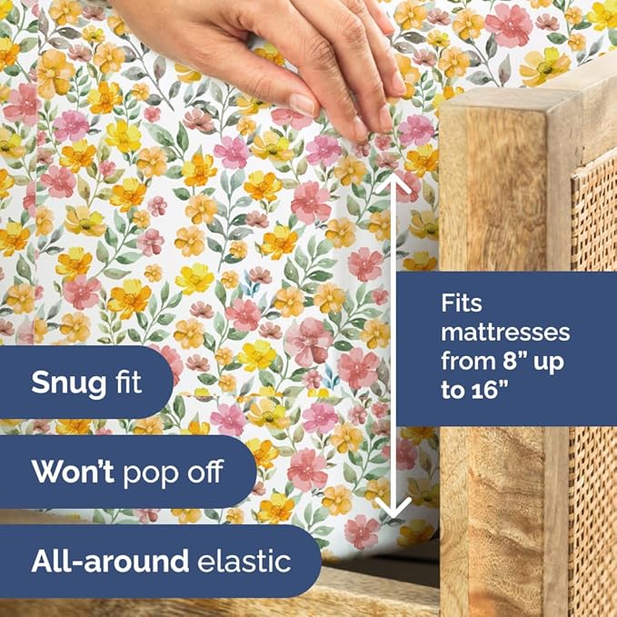 Floral Sheets - Watercolor Floral Bed Sheet Set - 1 Flat, 1 Fitted & 2 Pillowcases w/ Deep Pockets - Comfy, Wrinkle & Fade Free Boho Botanical Bedding - Soft, Breathable and Cooling - King Size New