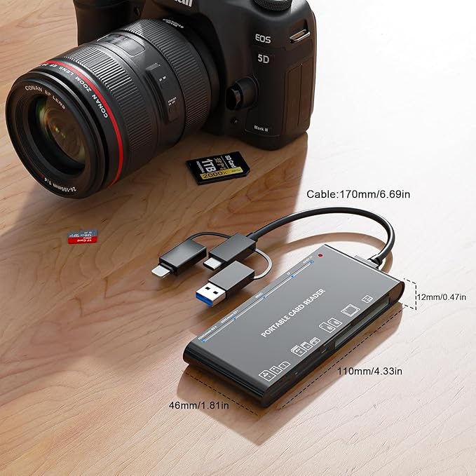 USB 3.0 Multi Card Reader for SD/Micro SD/TF/XD/CF/MS - 7-in-1 Memory Card Reader/Adapter for Windows, Mac, Linux (USB-A + USB-C + IP)