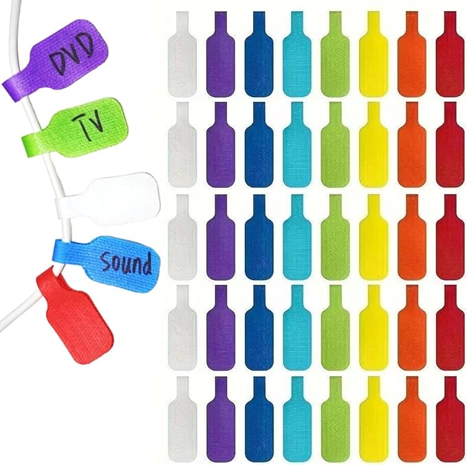 40 Pcs Cable Labels, Write On Cord Labels Tags for Electronics,Cable and Wire Tags,Reusable Large Size Plastic Velcro Label for Charging Cords Management and Identification (8 Colors)