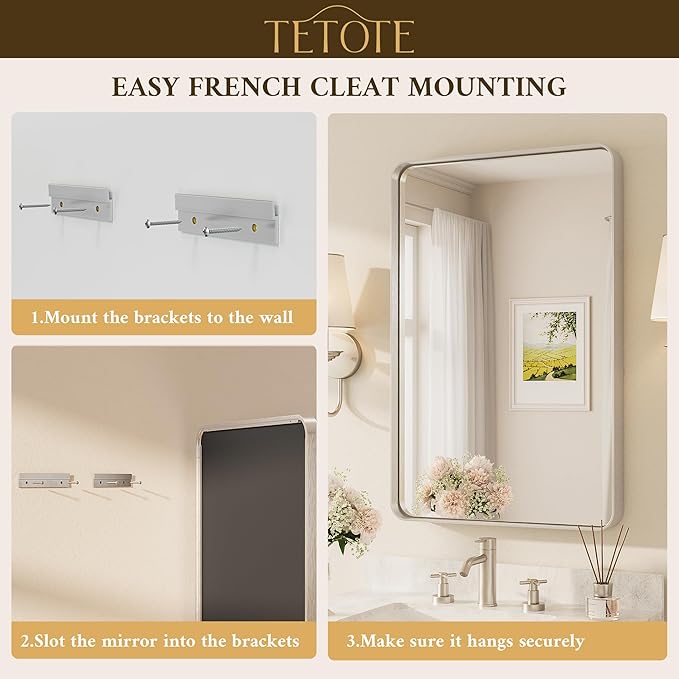 TETOTE Brushed Nickel Bathroom Mirror 16 x 24 Inch for Vanity Metal Framed Mirror Modern Farmhouse for Living Room Entryway(Horizontal/Vertical)