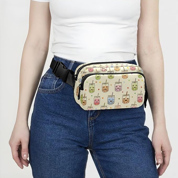 Kawaii Bubble Tea Fanny Pack for Women Men Water Resistant Fashion Waist Packs with Adjustable Strap Belt Bag for Travel Workout Jogging Hiking 21219021