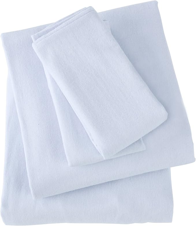 Market & Place 100% Turkish Cotton Flannel Sheet Set | 3 Piece Deep Pocket Solid Cozy Winter Bed Sheets | Double Brushed for Extra Softness & Comfort | Chalet Collection (Twin, Light Blue)