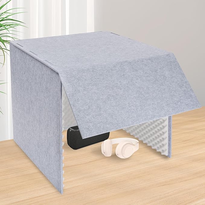 Desktop Soundproof Cover, Isolation Booth, Vocal Sound Absorbing Shield, Portable Vocal Recording Booth, Sound Proof Foam Room, Microphone Isolation Booth Cube, for Office, Home Studio (Gray)