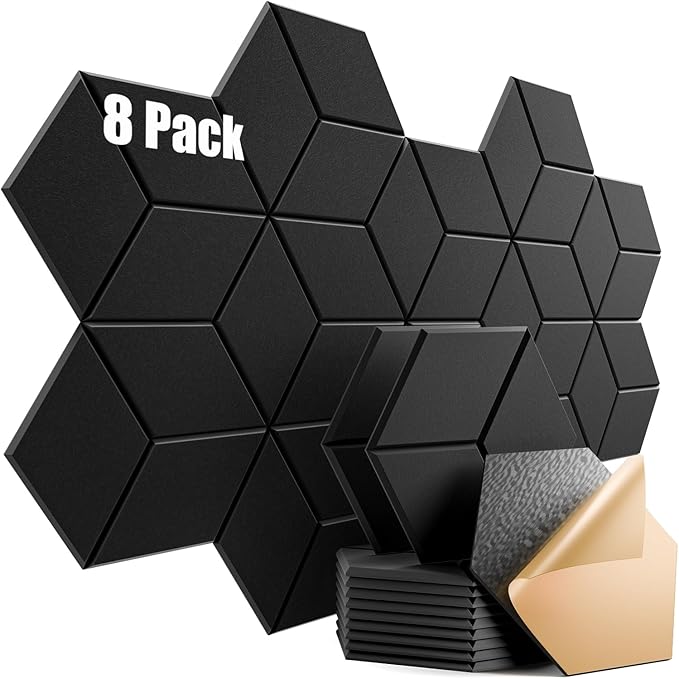 8 Pack Self-Adhesive Acoustic Panels 12" X 10" X 0.4" - Sound Proof Foam Panels for Walls with High Density, Y-Lined Design, Flame Resistant, Absorb Noise and Eliminate Echoes(Black)