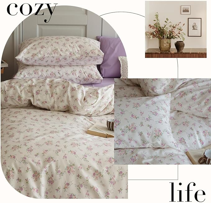 Rose Flower Duvet Cover Twin XL White Soft Cotton Comforter Cover Girls Pink Floral Bedding Set Vintage Country Style Flower Comforter Cover with 2 Pillowcases Cottagecore Floral Duvet Cover Set