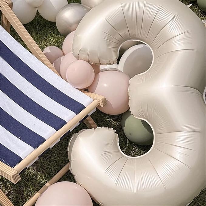 40 Inch Beige Large Numbers Balloons 3, Self Inflating Ivory White Digit 3 Helium Balloons for 3rd Girls, Cream Foil Mylar Number Balloons 0-9 for Women Birthday Party Anniversary Supplies Decorations