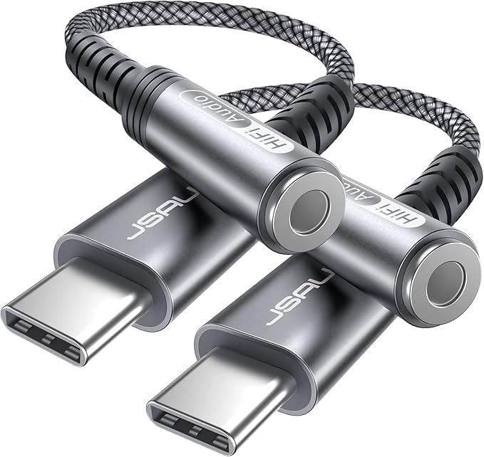 JSAUX 2-Pack USB Type C to 3.5mm Female Headphone Jack Adapter, USB C to Aux Audio Dongle Cable Cord Compatible with iPhone 15 Pro Max/15 Pro/15 Plus/15, Samsung Galaxy S23/S22, iPad Pro, Pixel -Grey