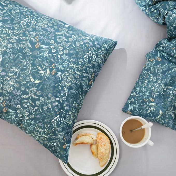 Blue Floral Duvet Cover Twin Vintage Flower Pattern Duvet Cover 100% Cotton Garden Style Comforter Cover Chic Botanical Floral Bedding Sets for Girls Women 1 Twin Duvet Cover with 2 Pillowcases
