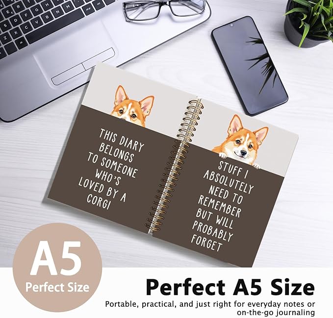 LIANGW Funny Corgi Gifts for Women & Men, Corgi Lovers Gifts Spiral Notebook Journal for Writing, Pet Dog Mom Owner Gift, 5.5x8.3 Inch