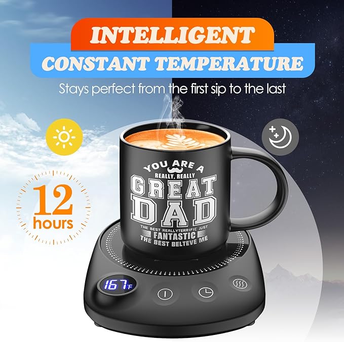 KitchekShop Coffee Mug Warmer - Fastest Heating & Highest Temperature, Coffee Cup Warmer for Desk Auto Shut Off, 4 Temp Settings & 1-12H Timer, Smart Electric Beverage Warme (Cup Warmer Set for dad)