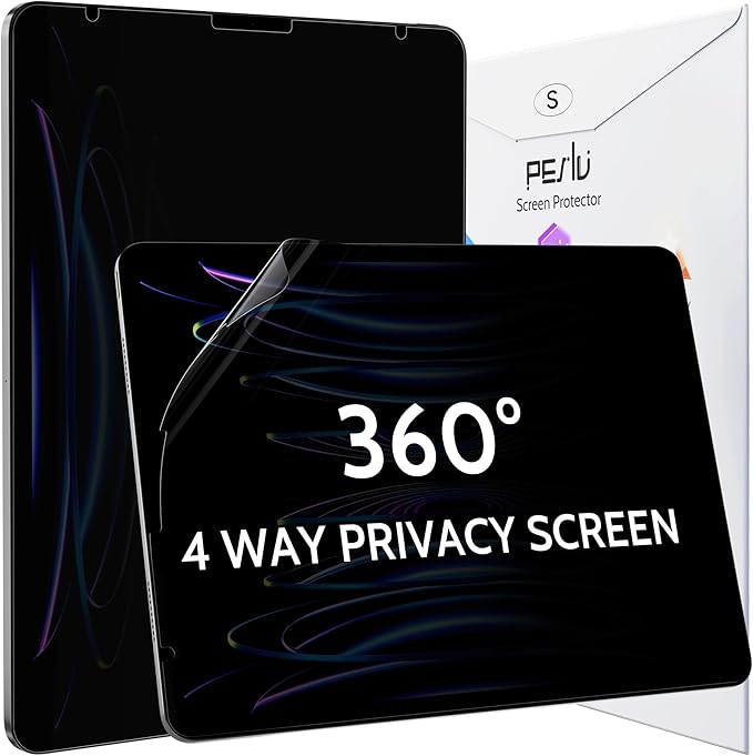 Peslv 360° Privacy Screen for iPad Pro 12.9 Inch 2018 2020 2021 2022, Anti Glare Blue Light Spy Filter Private Cover, High Sensitive Bubble-Free Easy Install Black Security Protector