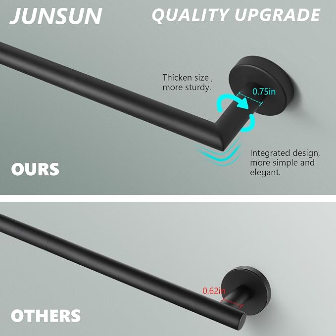 Black Towel Bar 18 Inch Bathroom Towel Racks Wall Mounted Bath Towel Holder Modern Home Decor Towel Rod Bath Towel Hanger Stainless Steel Bathroom Accessories Towel Rail Single Towel Bars Matte Black