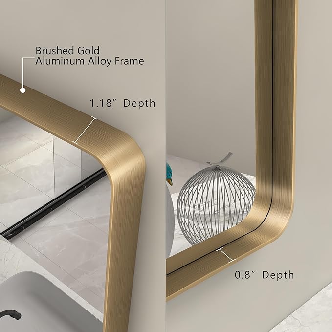 44x36 Gold Framed Mirror for Bathroom, Brushed Gold Brass Bathroom Mirror, Rectangle Gold Bathroom Vanity Mirror for Wall, Shatterproof, Anti-Rust, Hangs Horizontally or Vertically