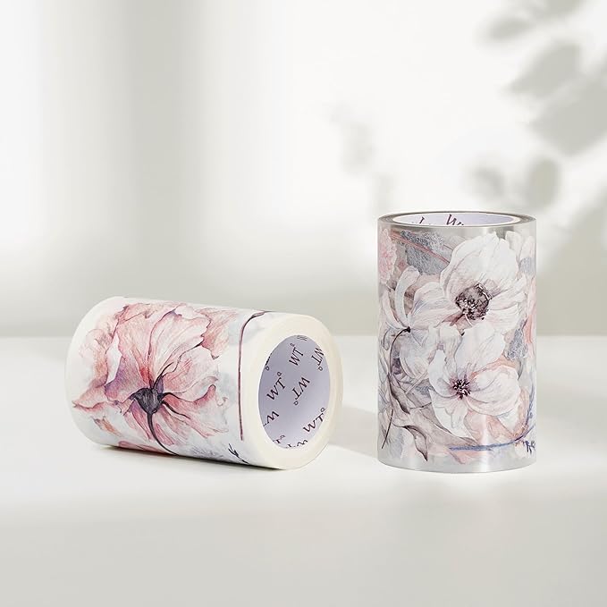 WT Frostbloom Wide PET Tape, Single Roll, Original Floral Designs, Winter Flowers, Clear Transparent Adhesive Tape for Junk Journals, Scrapbooks, Bujo, Planners, DIY Crafts, Art Stationery