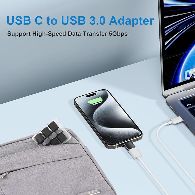 USB to USB C Adapter 10 Pack,USB to USB-C Adapter,USB Type C Male Female Adaptor,USBA Converter for iPhone 16 15 14,MacBook Pro,iPad,Car Charger,Black