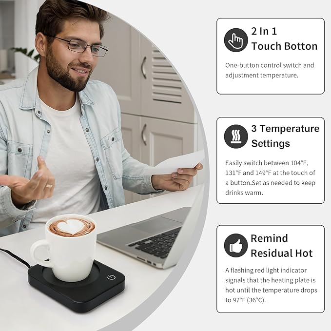 ANBANGLIN Coffee Mug Warmer, Smart Cup Warmer for Desk, 3 Temperature Control & Auto Shut Off, Electric Cup Warmer for Heating Milk,Tea,Beverage,Candle (Black-No Mug)