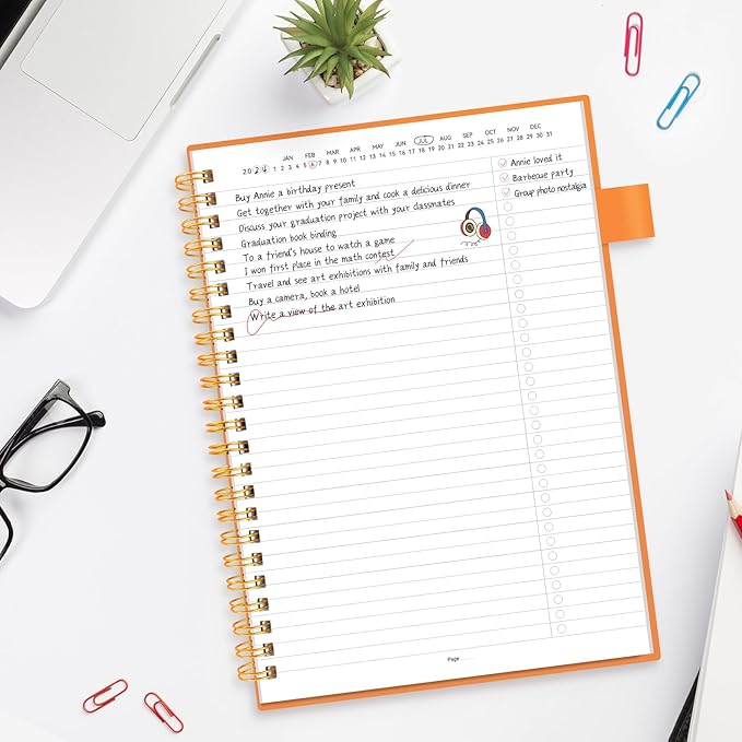 ALLTREE To Do List Notepad Spiral Planner, Daily Task Tracker with Wide lined Notebooks, Work Planner with Pocket, Pen Loop, 160 Pages, Orange (5.5"x8.5")