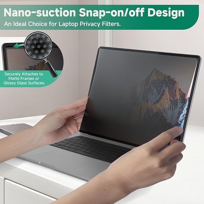 IRUYO FL Nano-Suction Laptop Privacy Screen 14 Inch 16:9, Removable Screen Privacy Shield for Laptop, Anti Glare, Anti Bule Light, Screen Protector for Lenovo HP Dell Acer Asus Thinkpad
