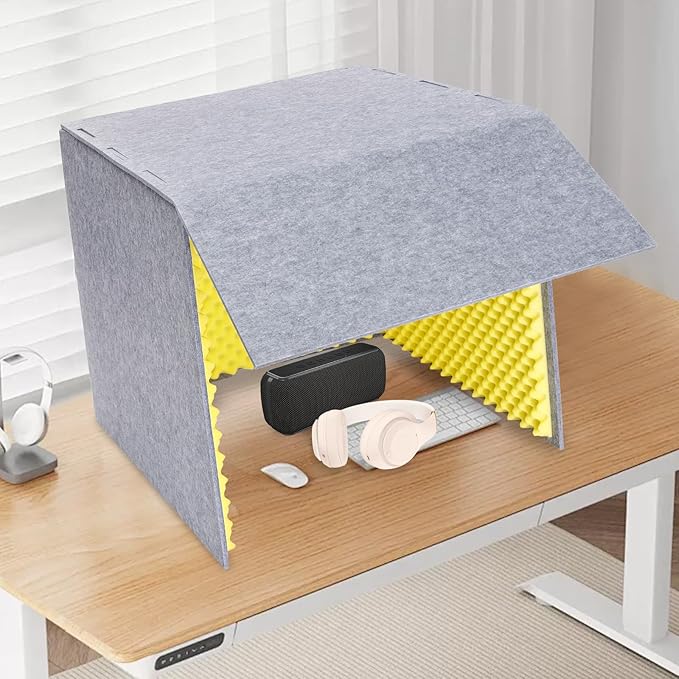 Desktop Soundproof Cover, Portable Vocal Recording Booth Isolation Booth Small Music Recording Studio Vocal Sound Absorbing Shield Sound Proof Foam Panels for Offices,Home,Recording Studios (Yellow)