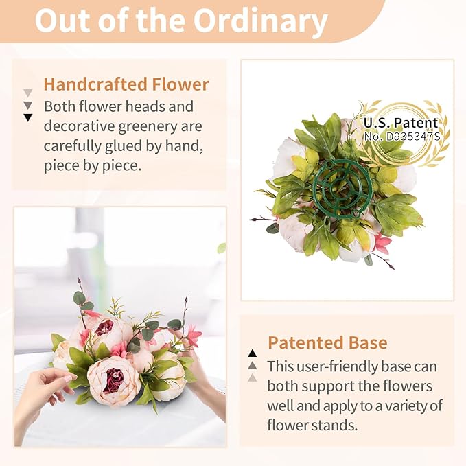 NUPTIO Pink Peonies Flowers: 2 Pcs 9.4 inch Diam Artificial Peony Flower Balls - Fake Flower Ball Arrangement Bouquet Wedding Centerpieces for Tables Decorations