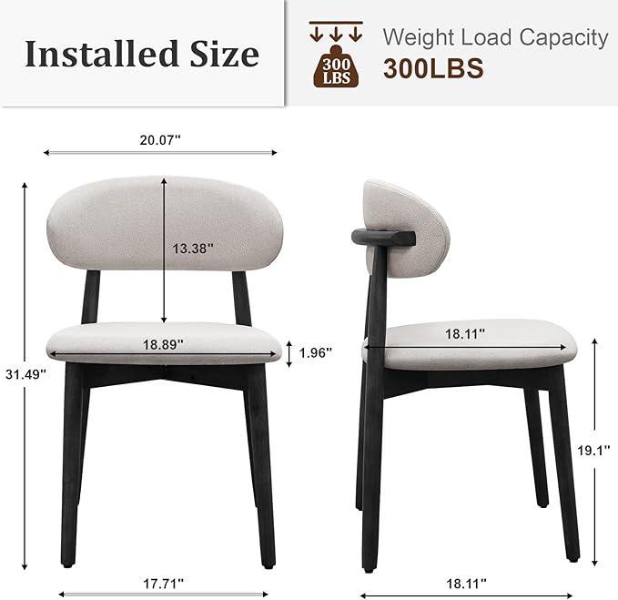 Farmhouse Dining Chairs Set of 6,Mid Century Modern Fabric Upholstered Kitchen Chairs,Wooden Dining Room Chair with Curved Back Black Leg for Kitchen Dining Room Restaurant Cafe,Linen Gray,Only Chairs