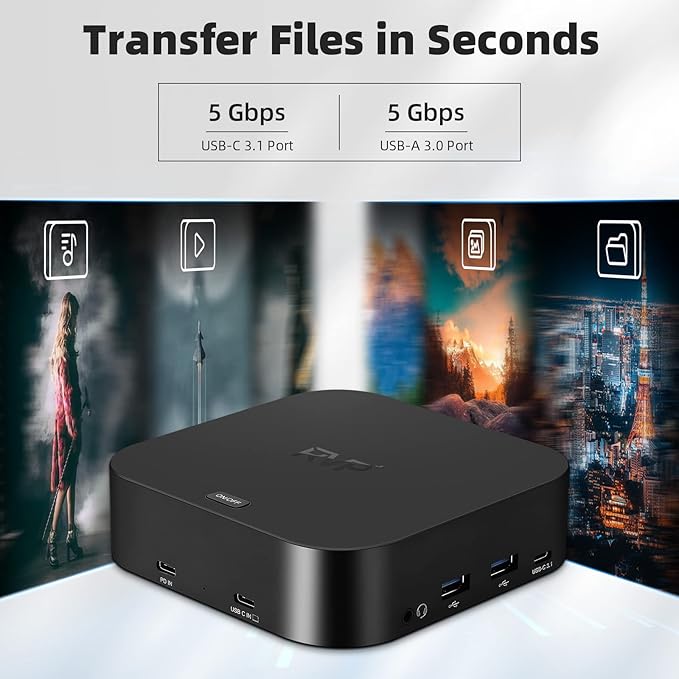 RVP+ Docking Station 3 Monitors USB C, 13-in-1, Triple Display-4K HDMI & DisplayPort Dual Monitors, 5Gbps USB-C/A Data Transfer, 100W Laptop-Charging, Gigabit Ethernet, Audio, Black