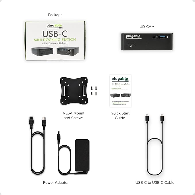 Plugable USB C Dock VESA Mount Compact with 85W Charging Thunderbolt 4/3 USB4 Compatible and Works with macOS, Windows, and ChromeOS Laptops (HDMI up to 4K@30Hz, Ethernet, 4X USB 3.0 Ports, USB-C PD)