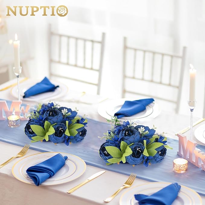 NUPTIO Flower Balls for Centerpieces Wedding: 2 Pcs 9.4 inch Diameter Royal Blue Artificial Flower Ball Arrangement Bouquet Centerpiece for Tables - Fake Peony Flowers for Wedding Decor
