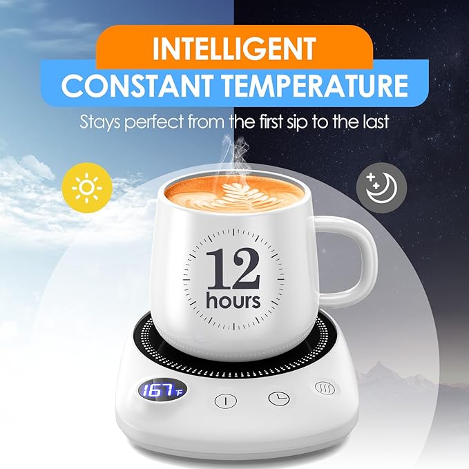 KitchekShop Coffee Mug Warmer - Fastest Heating & Highest Temperature, Coffee Cup Warmer for Desk Auto Shut Off, 4 Temp Settings & 1-12H Timer, Smart Electric Beverage Warmer for Coffee Candle (White)