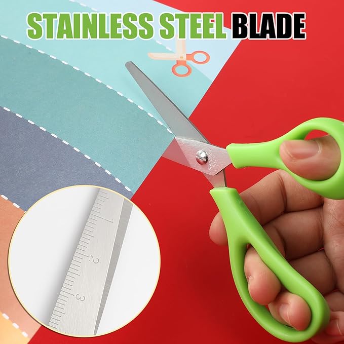 BURVAGY 36Pack 5.5" Safety Small School Kids Student Round Blunt Tip Craft Scissors Bulk, Stainless Steel Blades Comfort Grip Scissors for Kid Children Kindergarten Cutting Paper