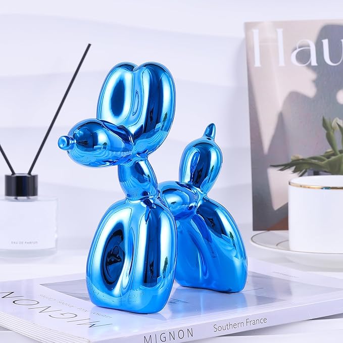 Blue Balloon Dog Decor - Animal, Shelf, Preppy Room, Cute Statue, Modern Sculpture, Gold Decorations, Small Figurines