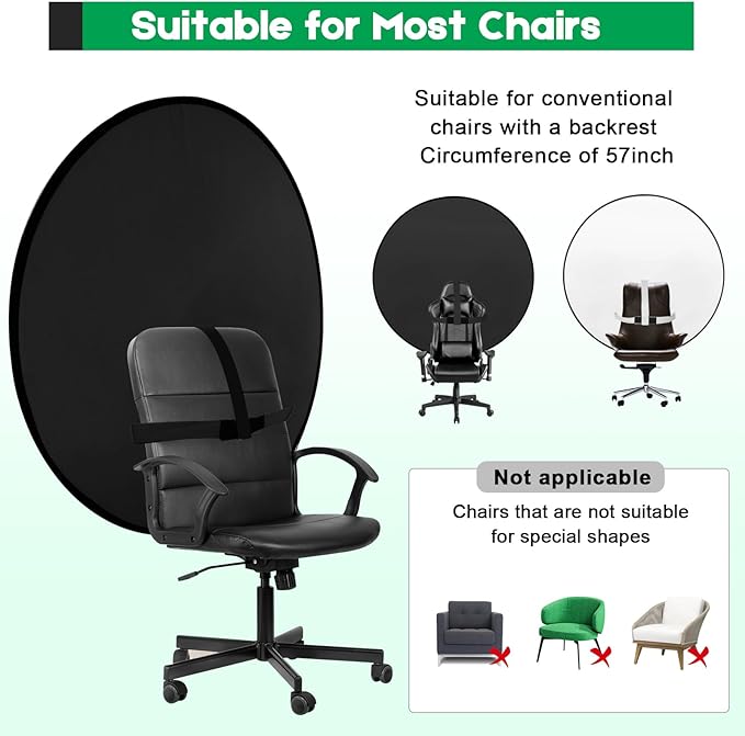 Portable Black White Screen Chair, 57 in Greenscreen Backdrop with Stand Double Sided Foldable Green Background, Chroma Key, for Photography Streaming Gaming Photo Zoom Video Chats and Meeting