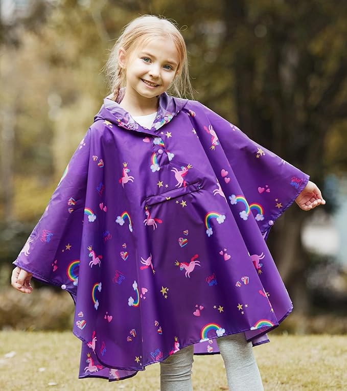SaphiRose Lightweight Kids Rain Poncho Jacket Waterproof Outwear Rain Coat