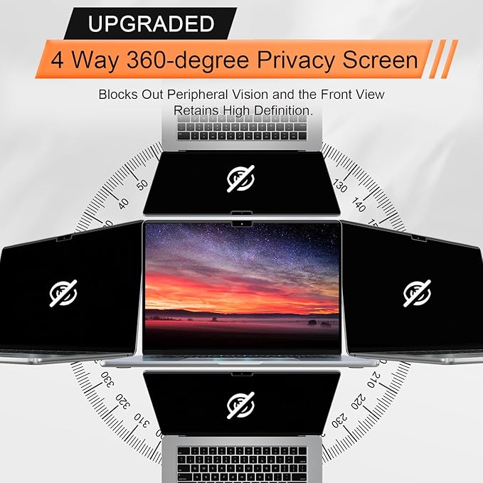 Magnetic 360° Privacy Screen for MacBook Air 13.6 & 13 Inch 2022-2025 (M2, M3, M4), Removable Anti Glare Blue Light Filter, 4 Way Anti Spy Black Protector for Mac Air 13In Laptop Computer