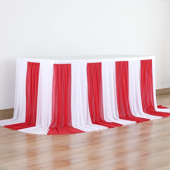Circus Table Skirt Red White Striped Tulle Table Skirts for Rectangle Table Birthday Carnival Circus Party Decorations 14ft
