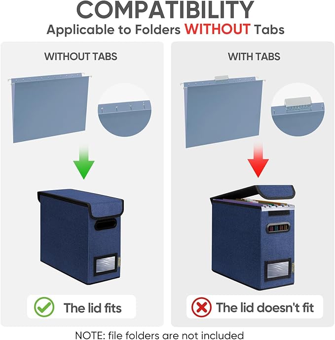 BALEINE File Organizer Box with Lid, Collapsible File Folder Organizer with Plastic Slide, Hanging File Folder Box for Office Document Storage (1 Pack, Blue, S)